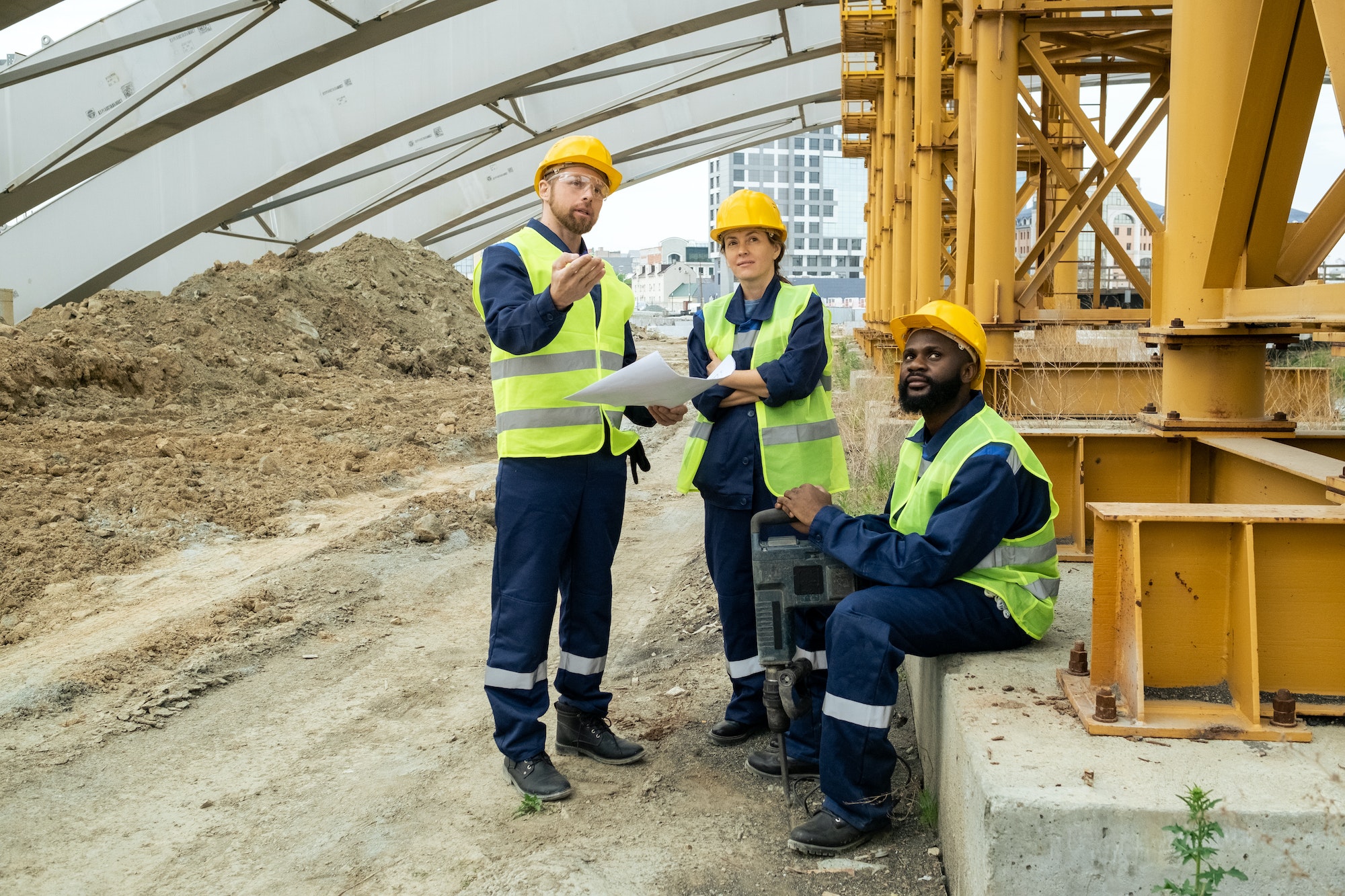 Construction workers working in team